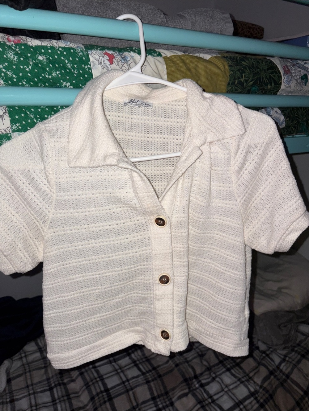 Women’s Short Sleeve Knit Button-Up Top - Cream